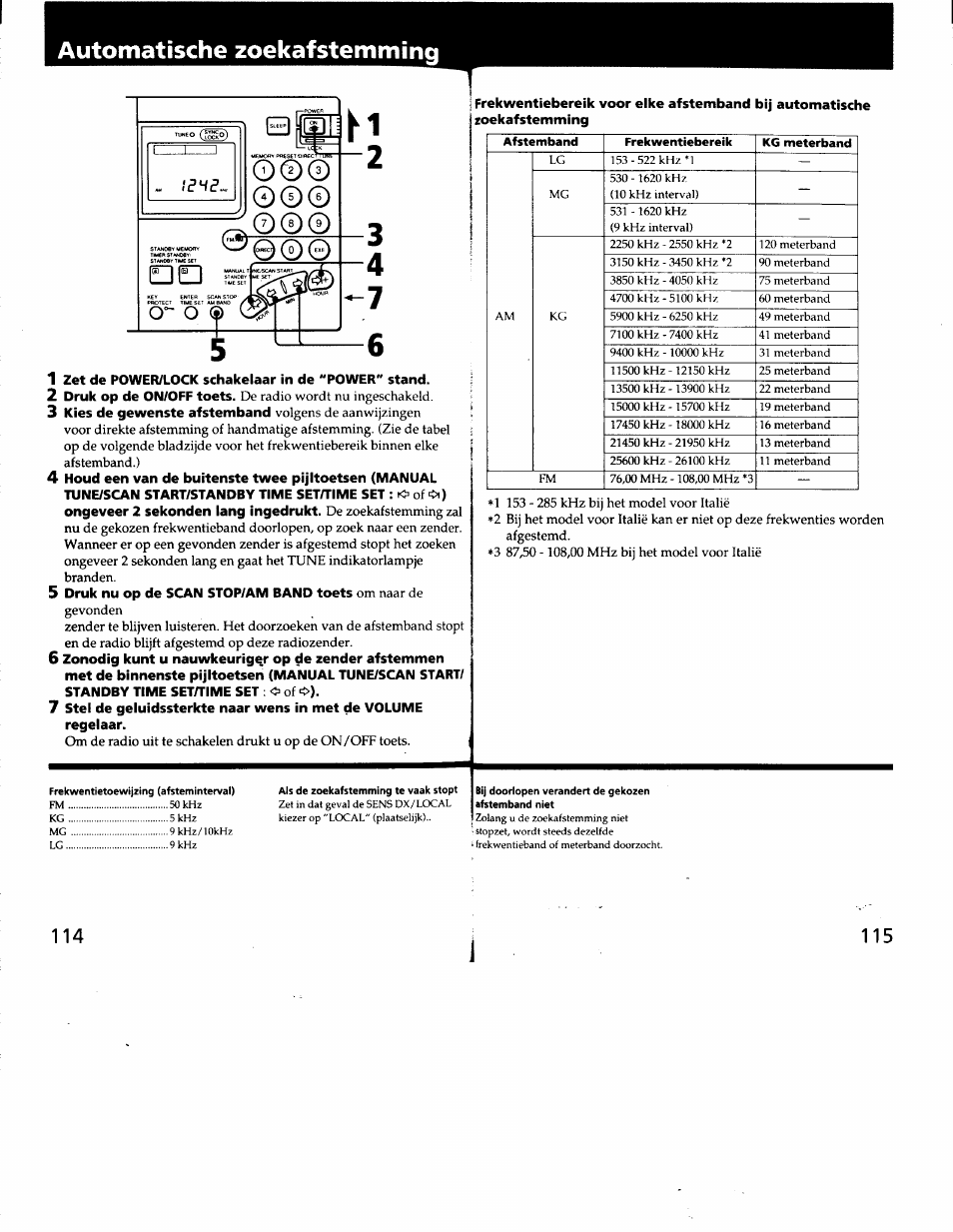 1 zet de power/lock schakelaar in de "power" stand, Automatische zoekafstemming | Sony ICF-SW7600G User Manual | Page 58 / 80