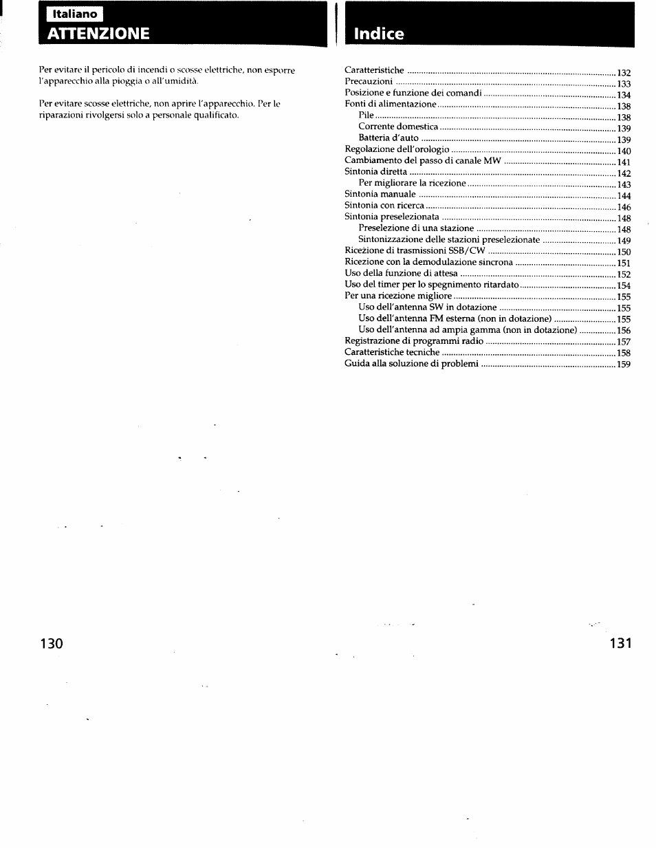 Attenzione, Indice | Sony ICF-SW7600G User Manual | Page 66 / 80