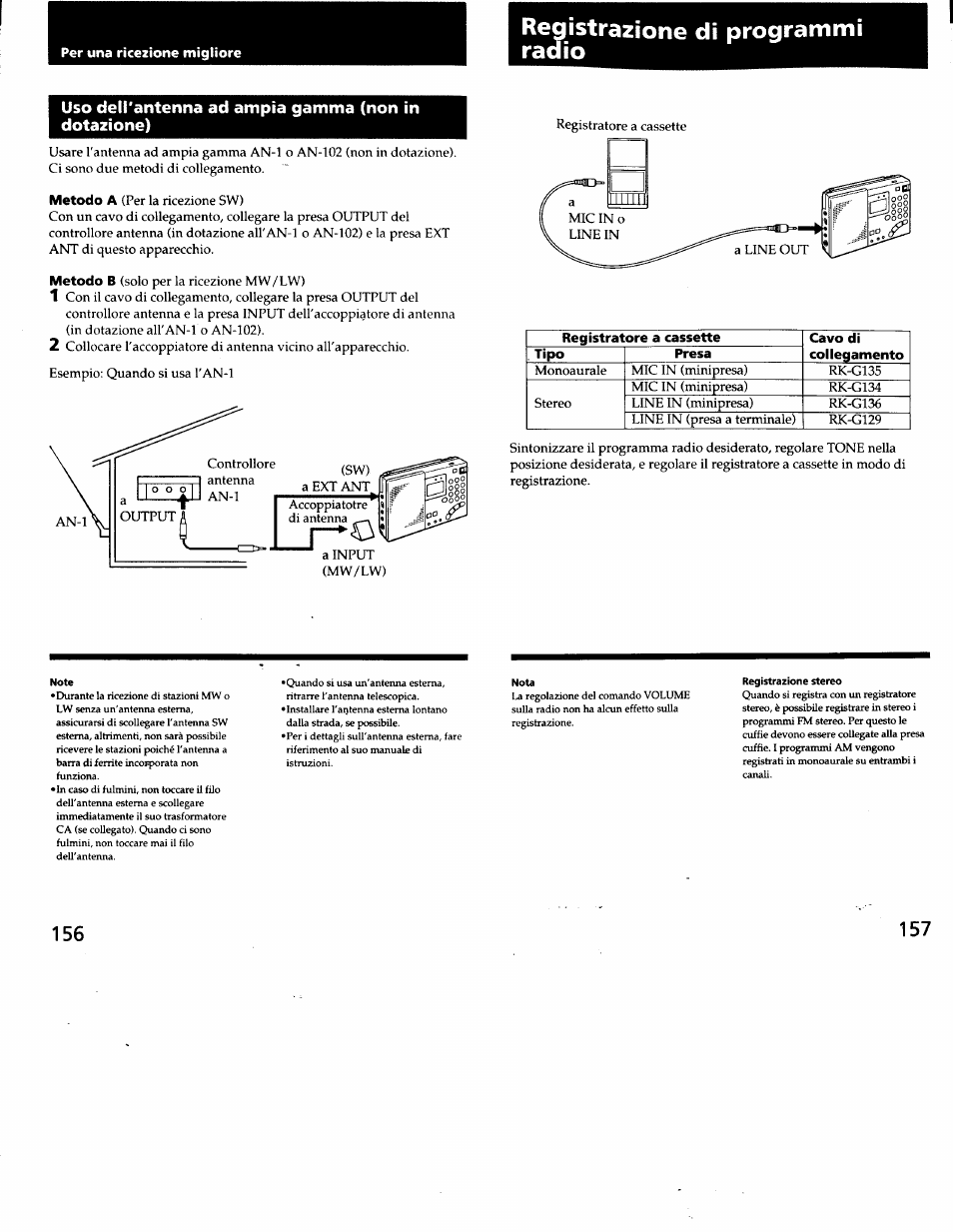 Egistrazione di programmi idio, Uso dell'antenna ad ampia gamma (non in dotazione), Registrazione di programmi radio | Sony ICF-SW7600G User Manual | Page 79 / 80