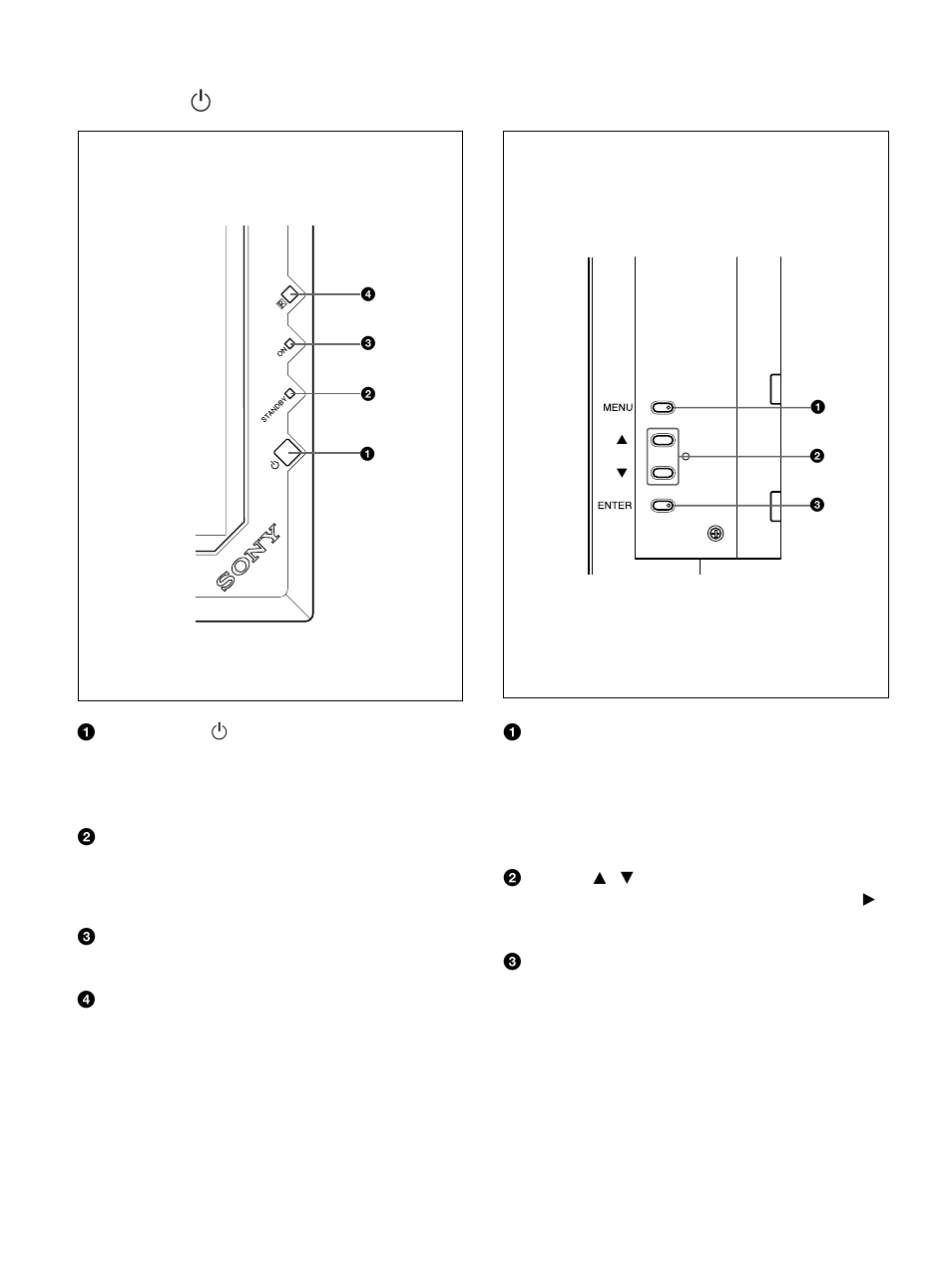 Section du commutateur / indicateur (veille), Section de la touche de contrôle (arrière) | Sony PFM-42B1S User Manual | Page 108 / 294