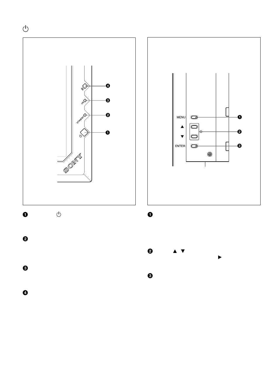 Sección de indicadores / interruptor 1 (de espera), Sección de botones de control (parte posterior) | Sony PFM-42B1S User Manual | Page 204 / 294