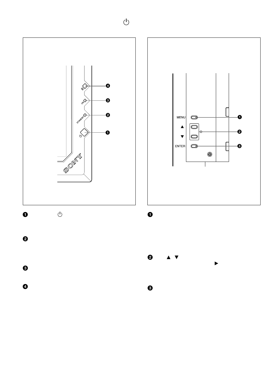 Sezione interruttore / indicatore 1 (attesa), Sezione tasti di controllo (parte posteriore) | Sony PFM-42B1S User Manual | Page 252 / 294