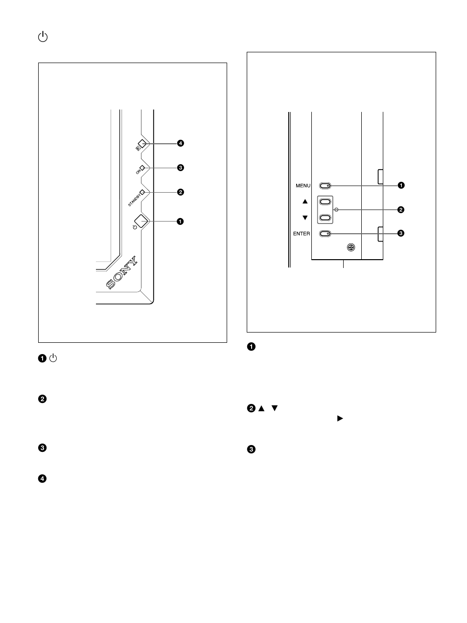 Standby) switch / indicator section, Control button section (rear) | Sony PFM-42B1S User Manual | Page 60 / 294