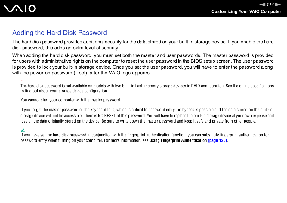 Adding the hard disk password | Sony VGN-Z690N User Manual | Page 114 / 222