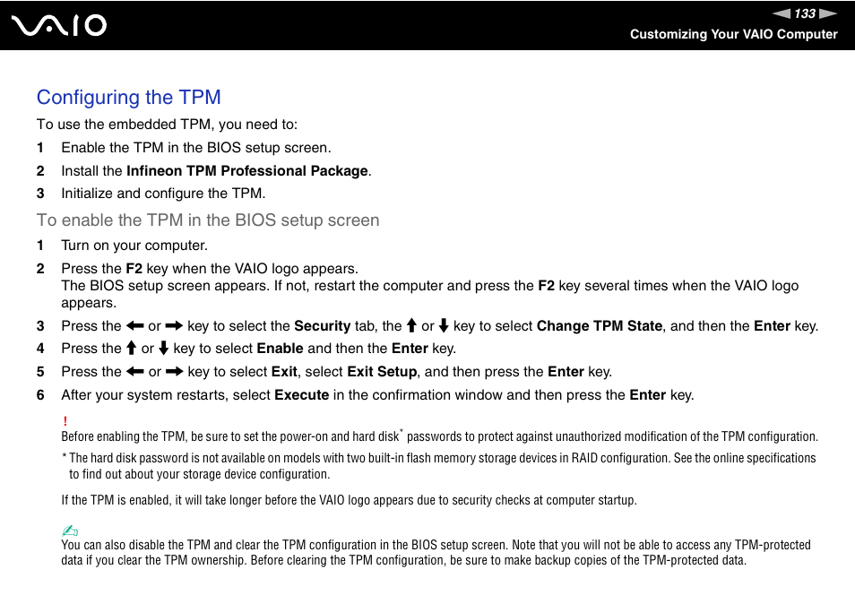 Configuring the tpm | Sony VGN-Z690N User Manual | Page 133 / 222