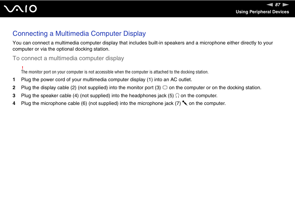 Connecting a multimedia computer display | Sony VGN-Z690N User Manual | Page 87 / 222