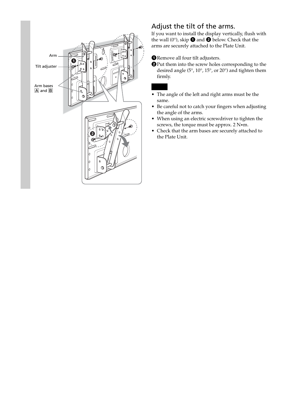 Adjust the tilt of the arms | Sony SU-LW1 User Manual | Page 12 / 64