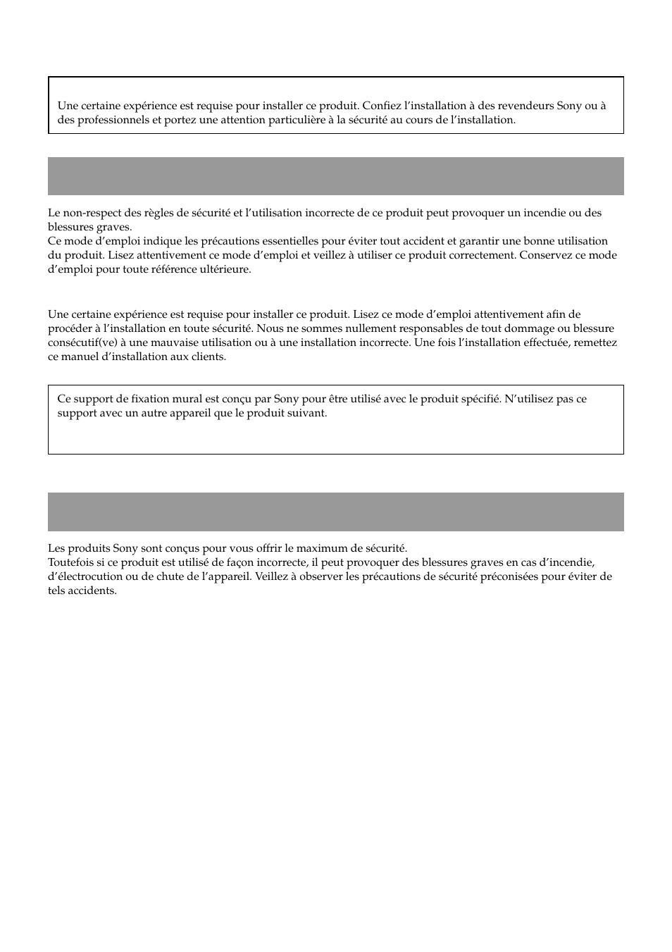 Avertissement, Sécurité | Sony SU-LW1 User Manual | Page 22 / 64