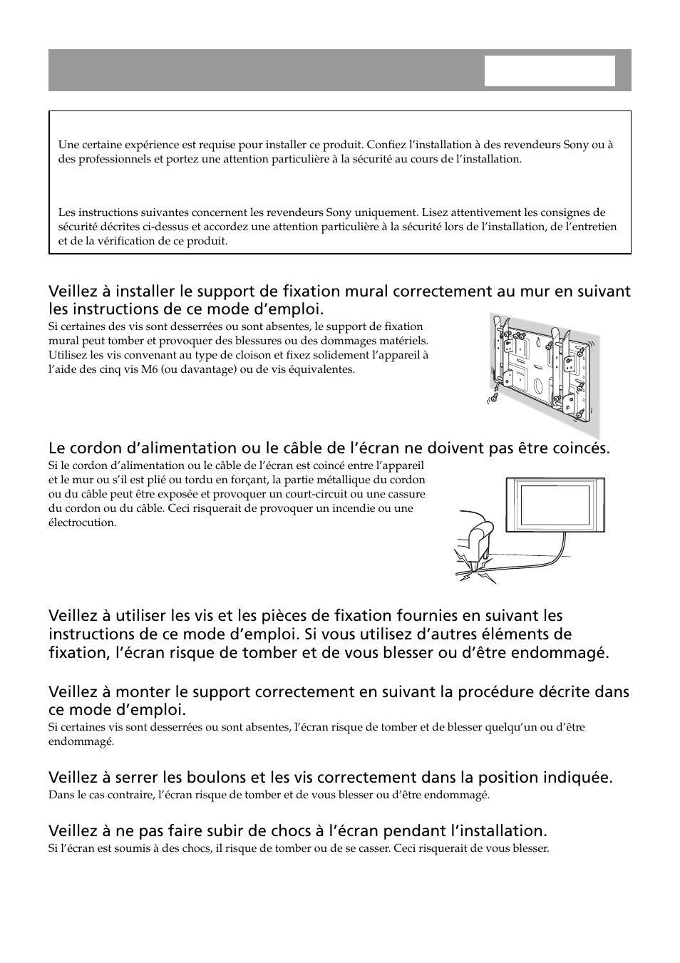 Installation du support de fixation mural | Sony SU-LW1 User Manual | Page 26 / 64