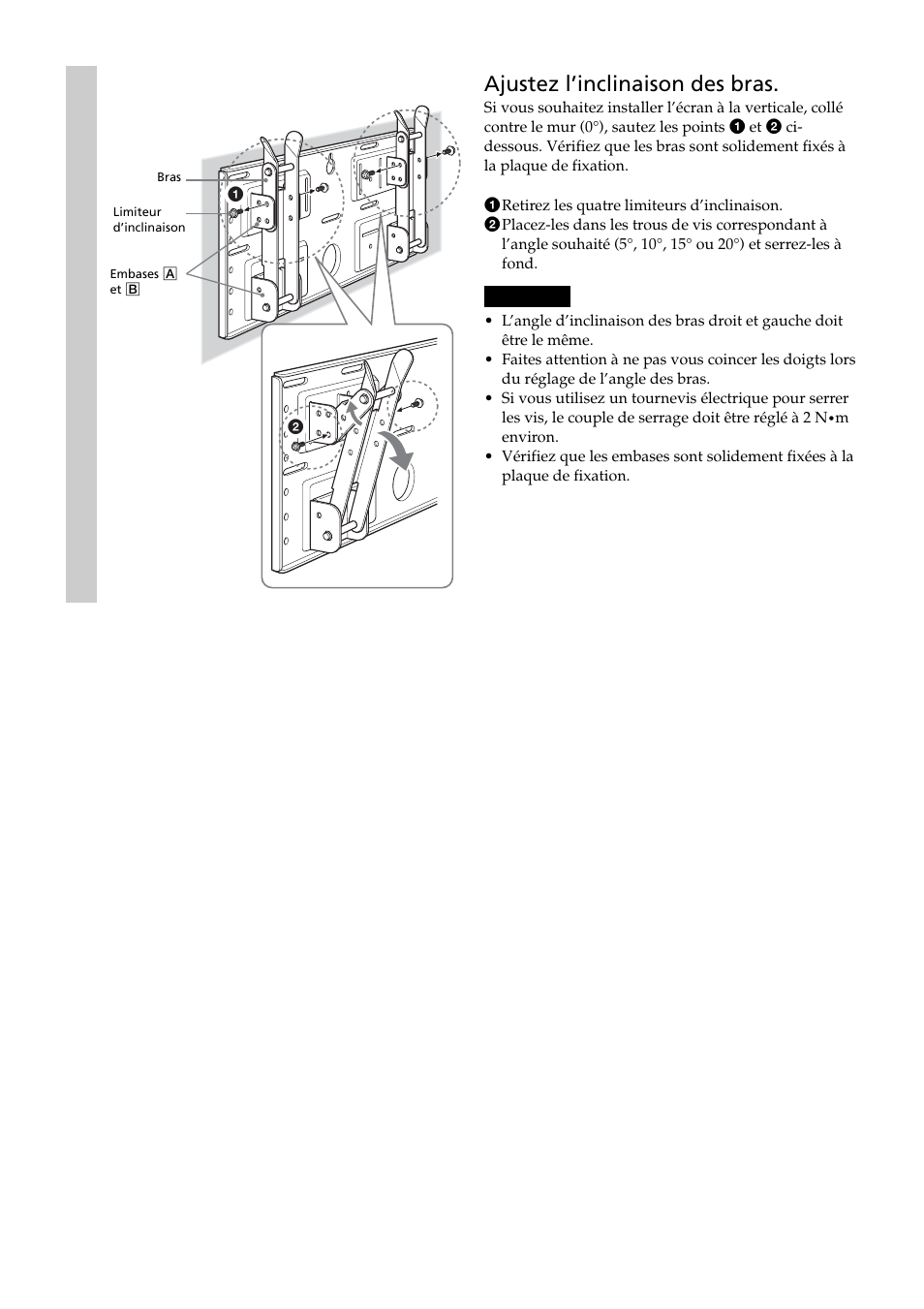 Ajustez l’inclinaison des bras | Sony SU-LW1 User Manual | Page 32 / 64