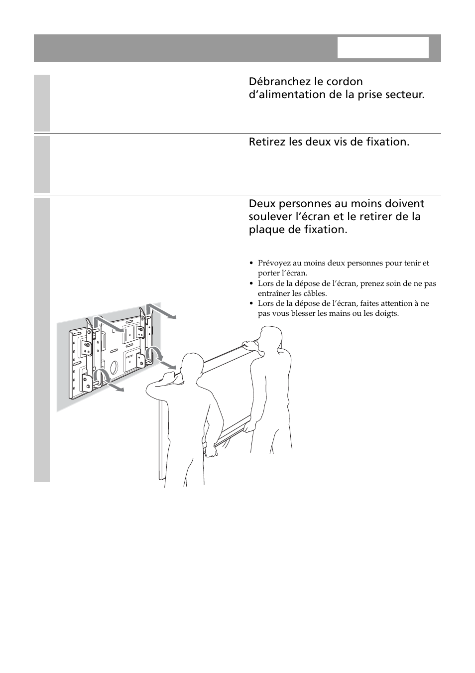 Dépose de l’écran | Sony SU-LW1 User Manual | Page 40 / 64