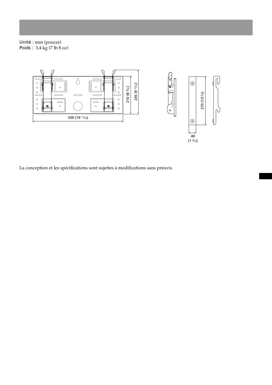 Spécifications | Sony SU-LW1 User Manual | Page 41 / 64