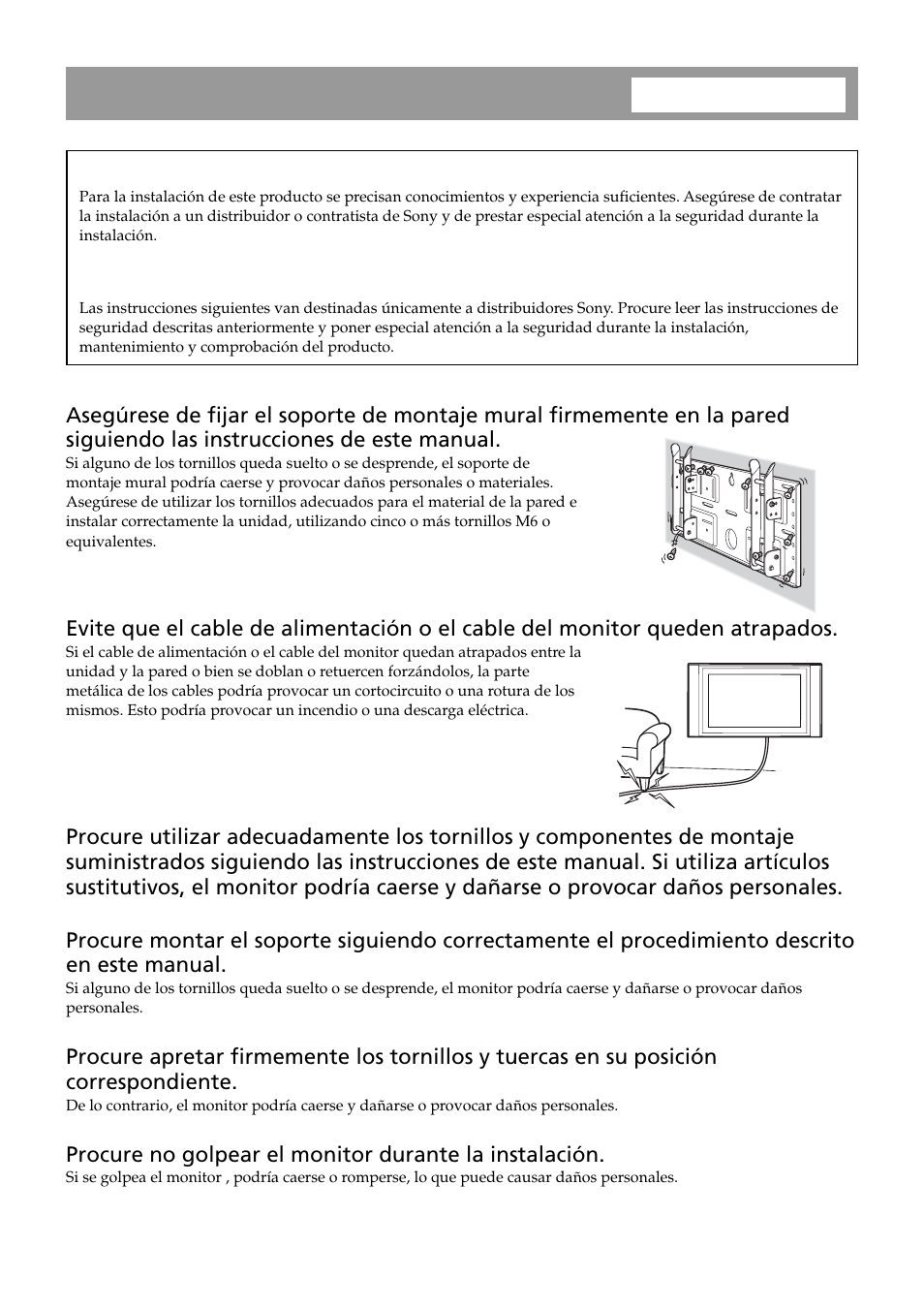 Instalación del soporte de montaje mural | Sony SU-LW1 User Manual | Page 46 / 64