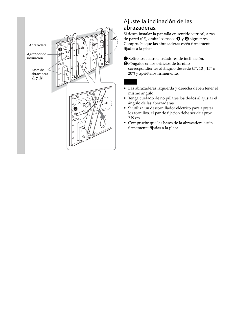 Ajuste la inclinación de las abrazaderas | Sony SU-LW1 User Manual | Page 52 / 64