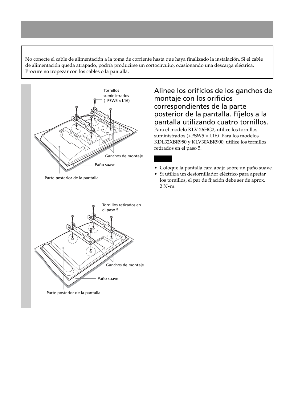 Paso 6: instale la pantalla en la placa | Sony SU-LW1 User Manual | Page 56 / 64