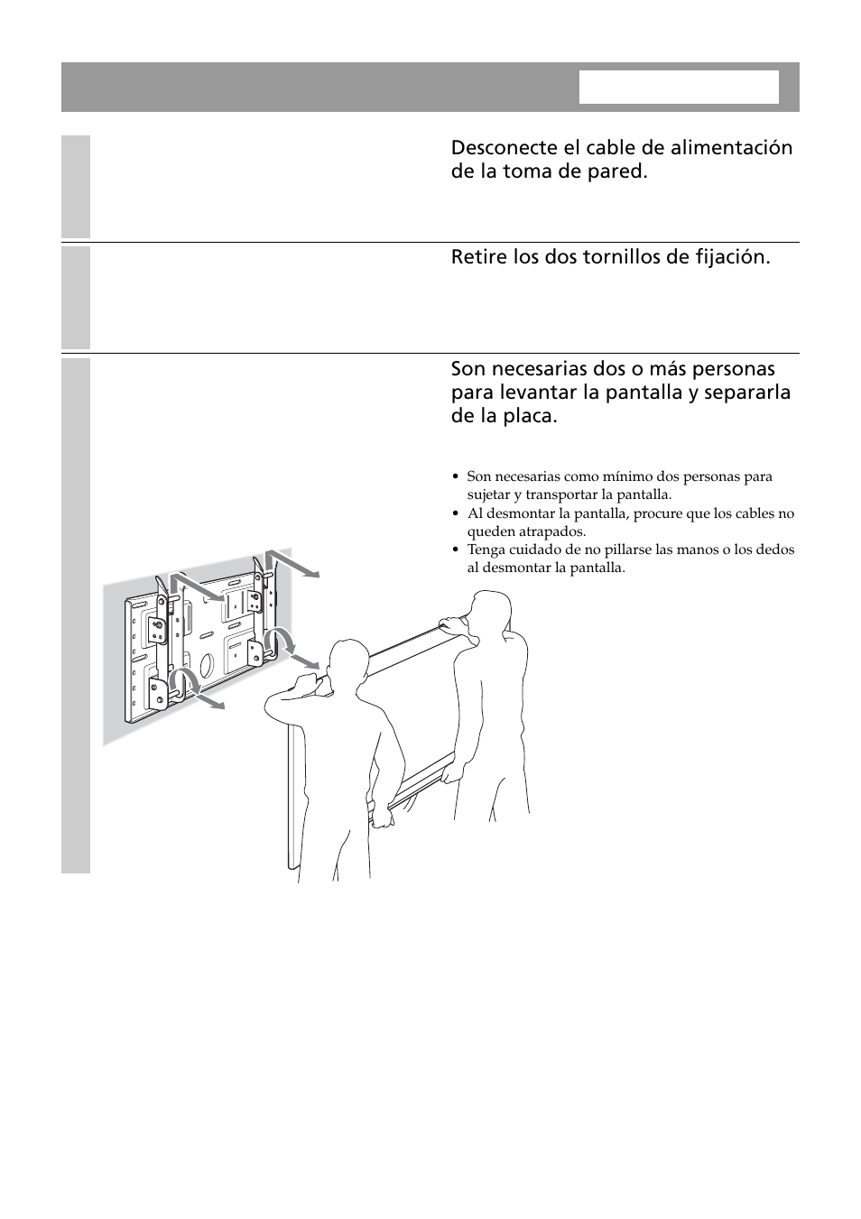 Cómo retirar la pantalla | Sony SU-LW1 User Manual | Page 60 / 64