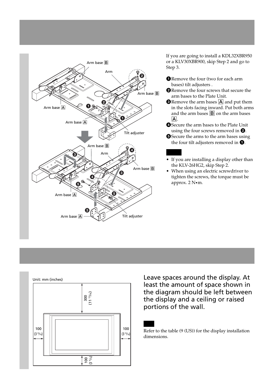 Step 2: adjust the position of the arm bases, Step 3: decide on the location for installation, For the klv-26hg2 only) | Sony SU-LW1 User Manual | Page 8 / 64