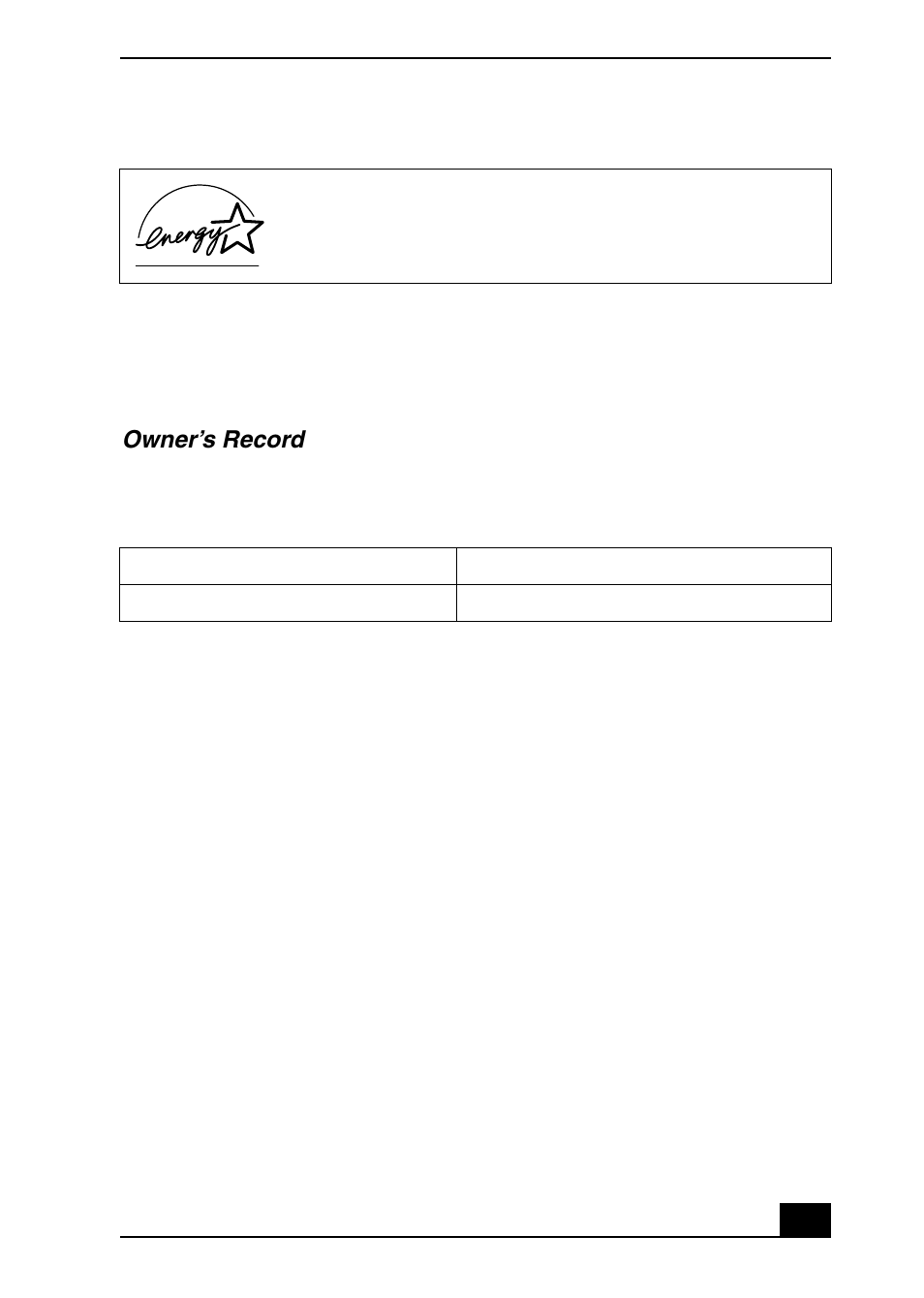 Owner’s record | Sony VGC-RB41P User Manual | Page 3 / 12