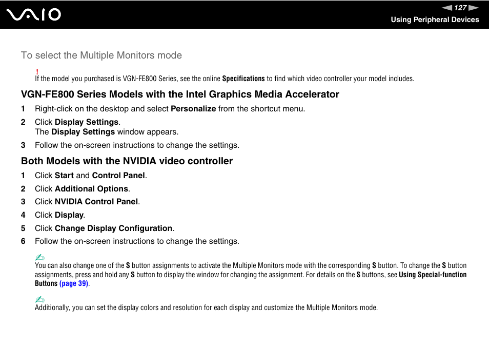 Both models with the nvidia video controller | Sony VGN-FE890N User Manual | Page 127 / 231