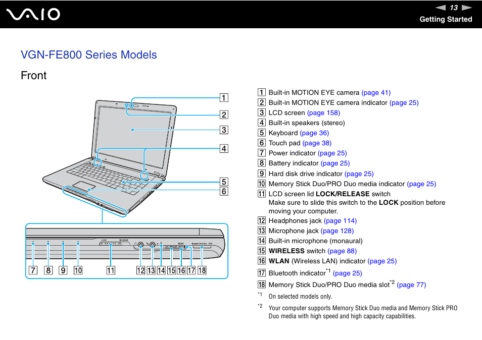 Vgn-fe800 series models front | Sony VGN-FE890N User Manual | Page 13 / 231