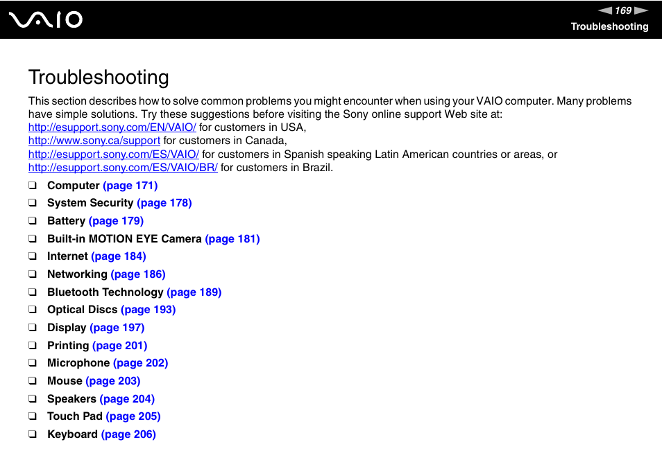 Troubleshooting | Sony VGN-FE890N User Manual | Page 169 / 231