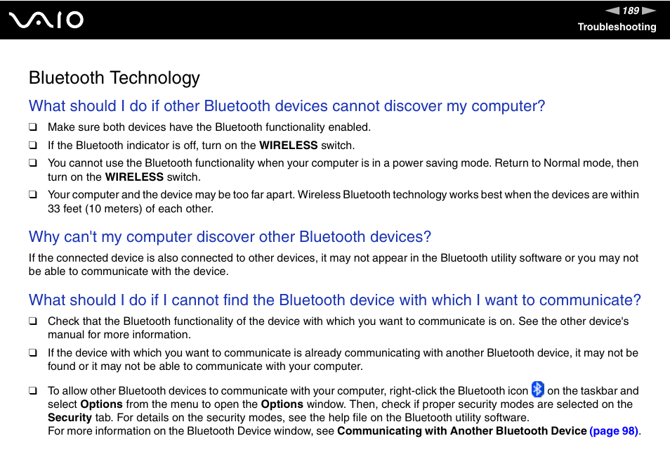 Bluetooth technology | Sony VGN-FE890N User Manual | Page 189 / 231