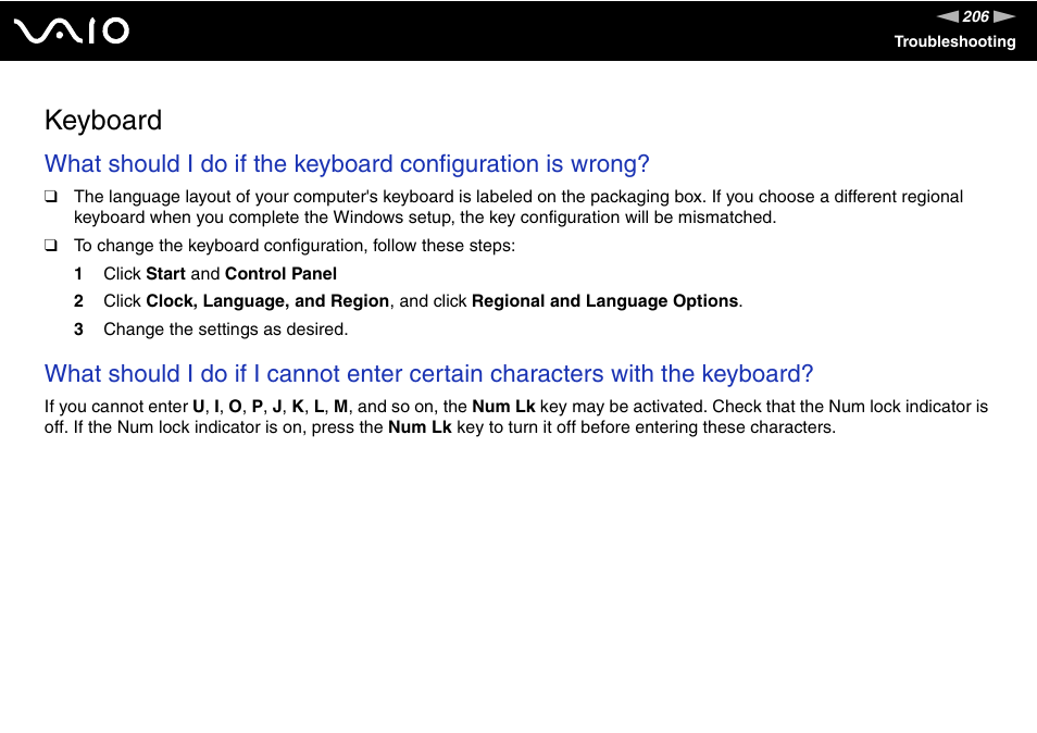 Keyboard | Sony VGN-FE890N User Manual | Page 206 / 231