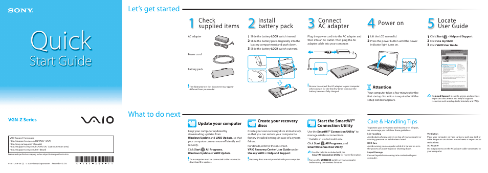 Sony VGNZ899GAB User Manual | 2 pages