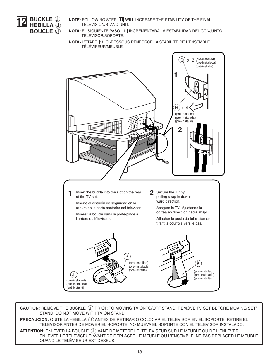 Buckle j hebilla j boucle j | Sony KDF-50E2000 User Manual | Page 13 / 16