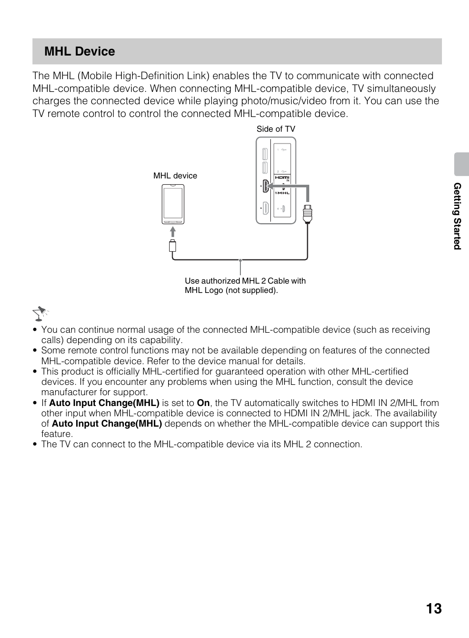 Mhl device | Sony KDL-70R550A User Manual | Page 13 / 84