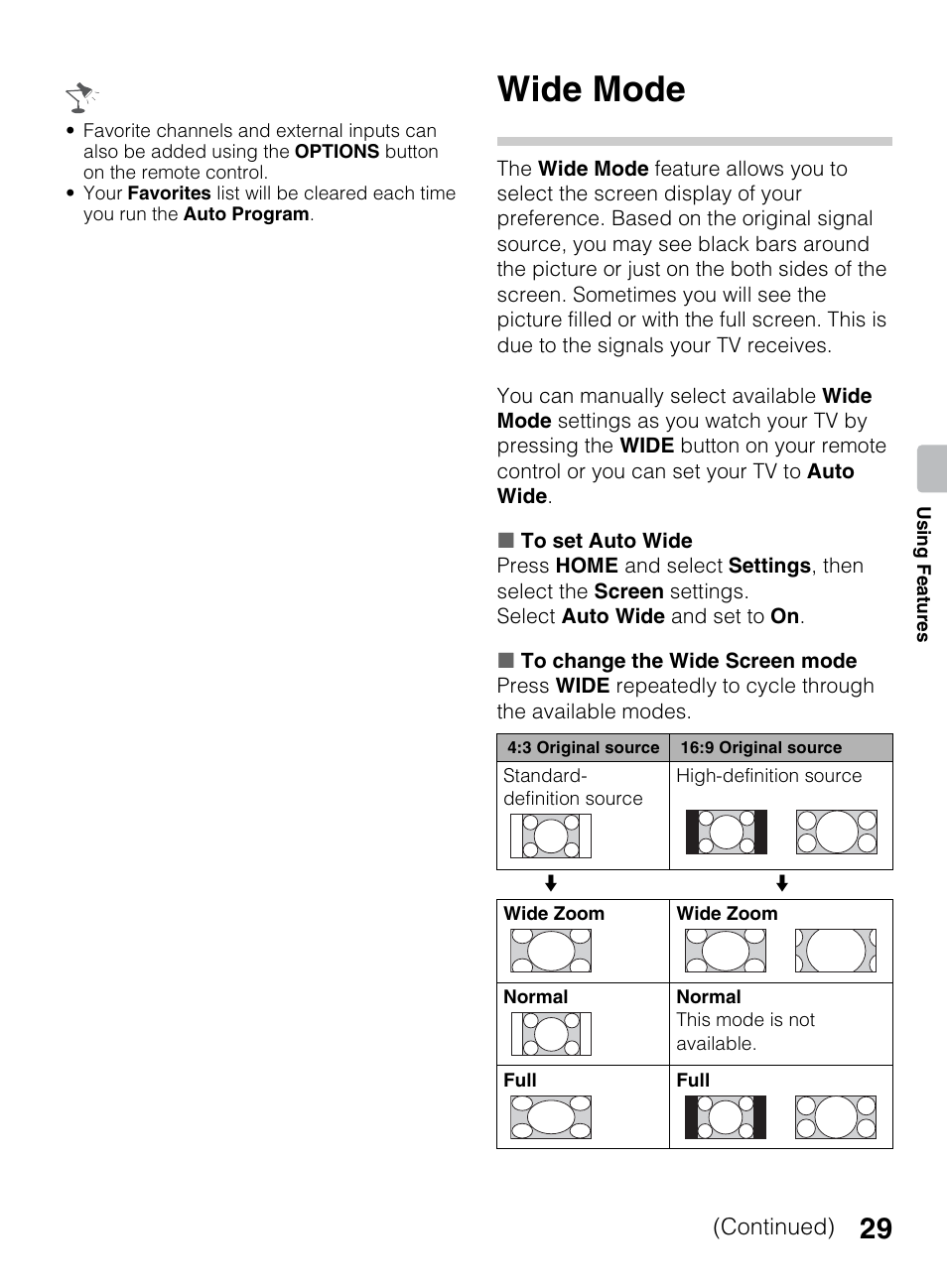 Wide mode | Sony KDL-70R550A User Manual | Page 29 / 84