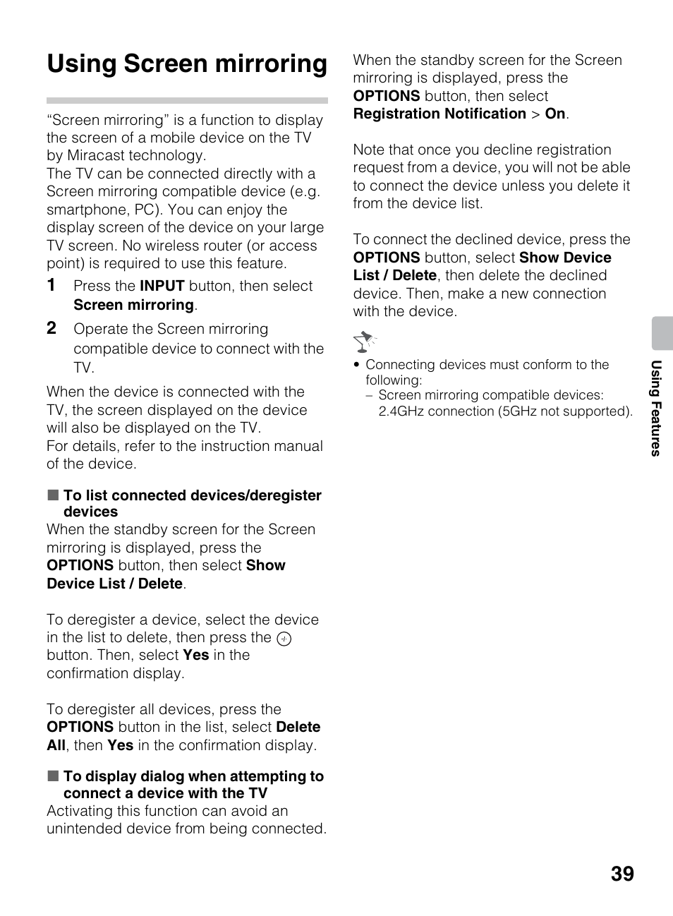 Using screen mirroring | Sony KDL-70R550A User Manual | Page 39 / 84
