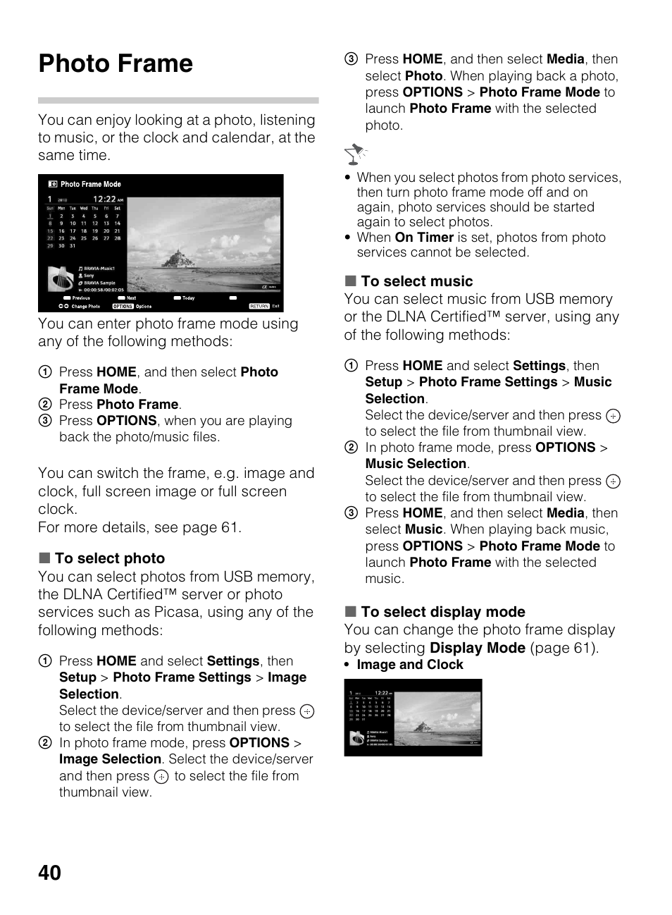 Photo frame | Sony KDL-70R550A User Manual | Page 40 / 84