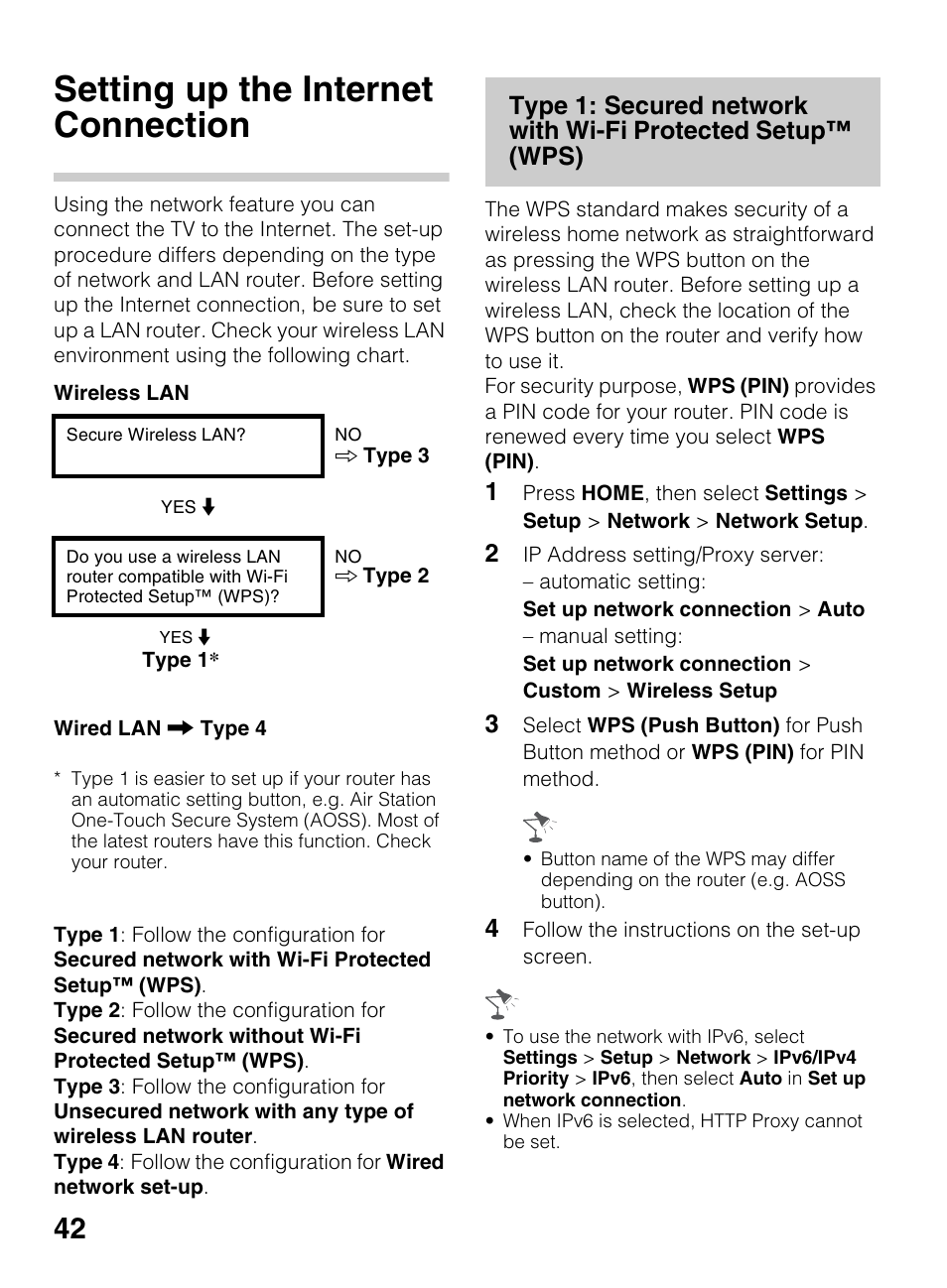 Setting up the internet connection | Sony KDL-70R550A User Manual | Page 42 / 84