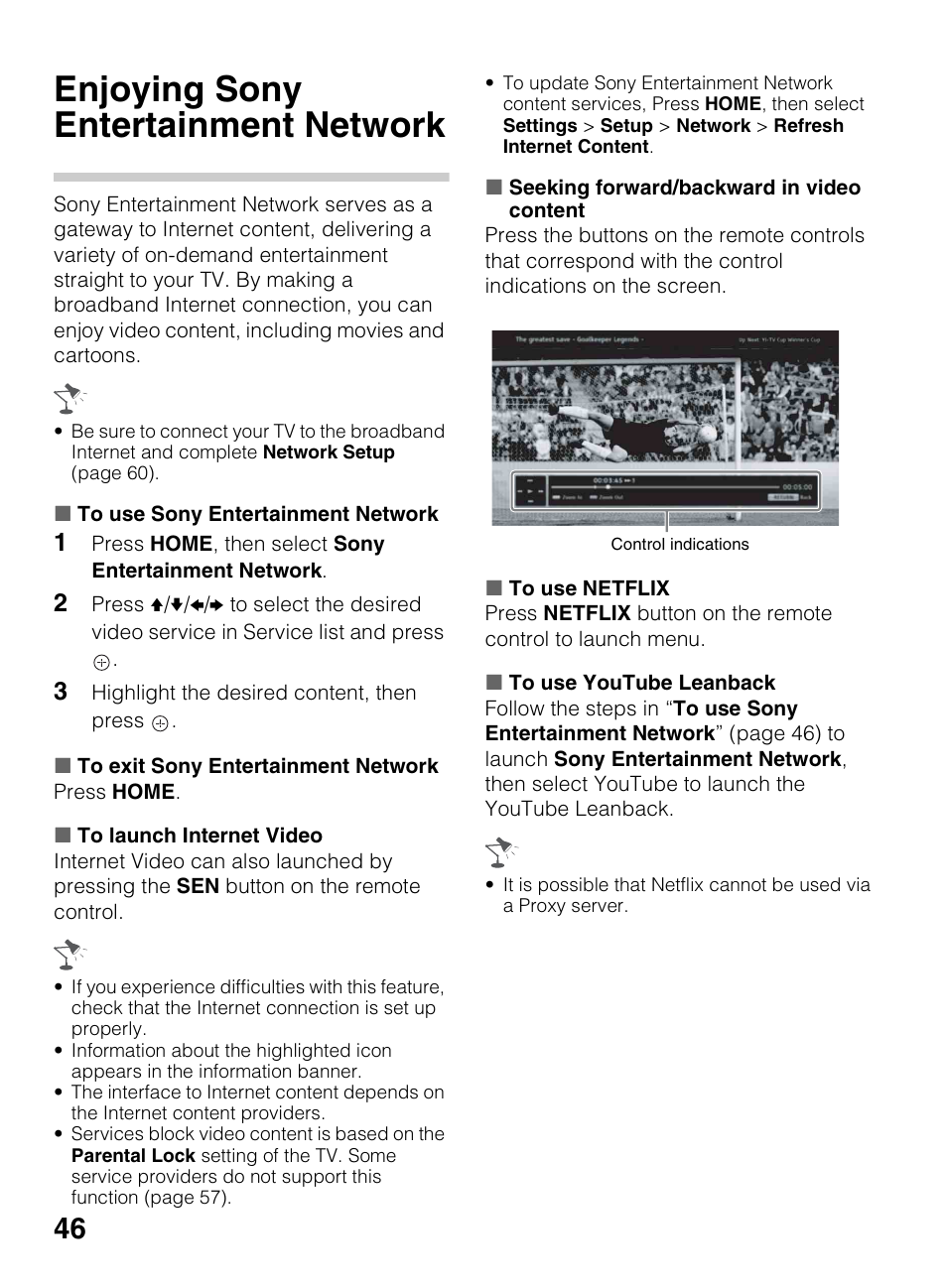 Enjoying sony entertainment network | Sony KDL-70R550A User Manual | Page 46 / 84