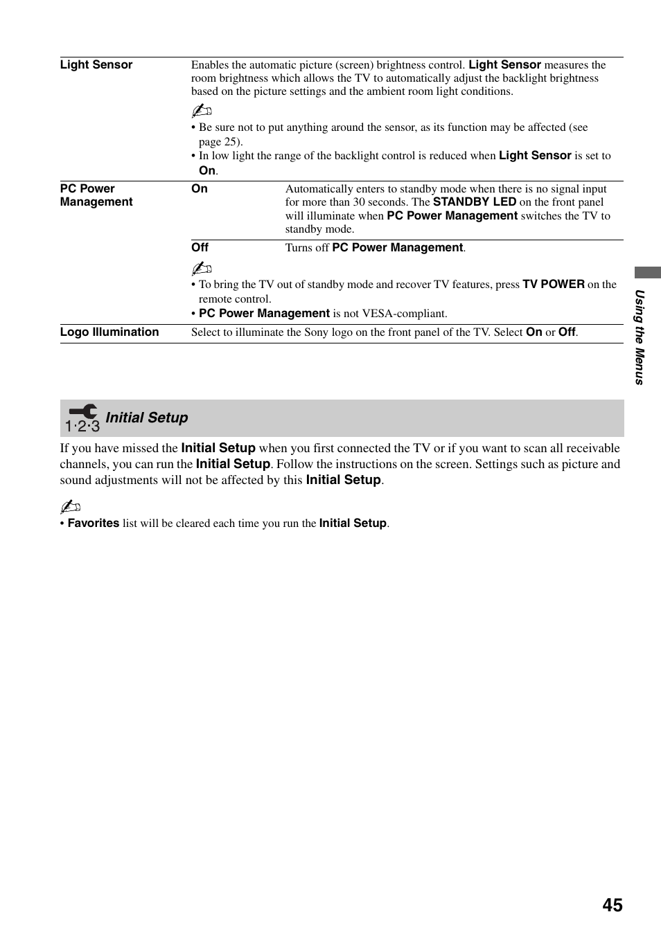 Initial setup | Sony KDL-52XBR5 User Manual | Page 45 / 60
