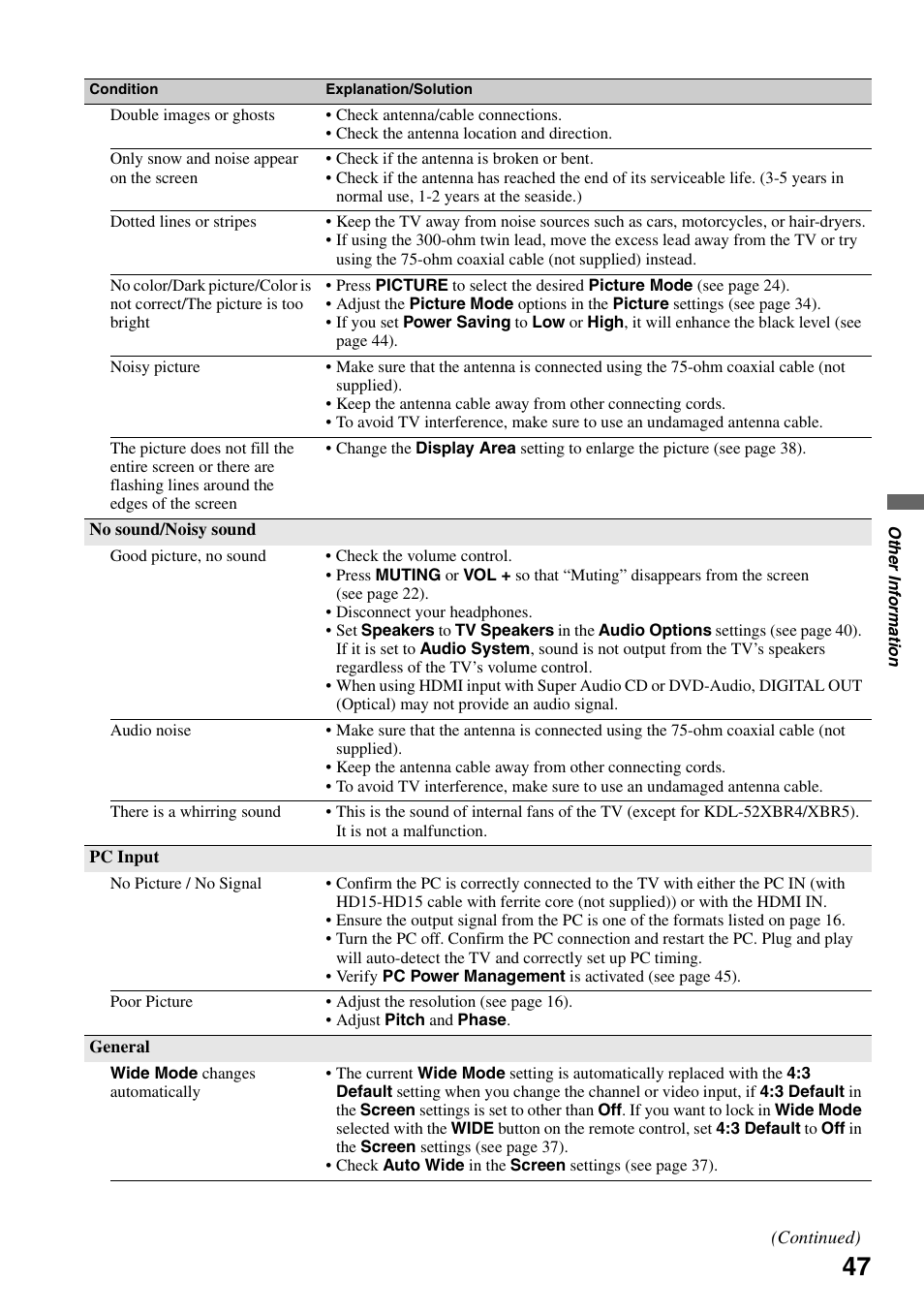 Sony KDL-52XBR5 User Manual | Page 47 / 60