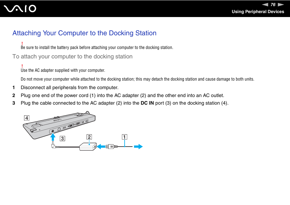 Attaching your computer to the docking station | Sony VGN-SR190ECJ User Manual | Page 76 / 222