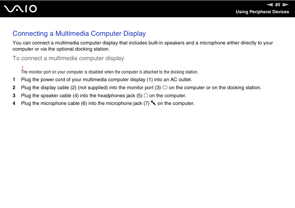 Connecting a multimedia computer display | Sony VGN-SR190ECJ User Manual | Page 85 / 222