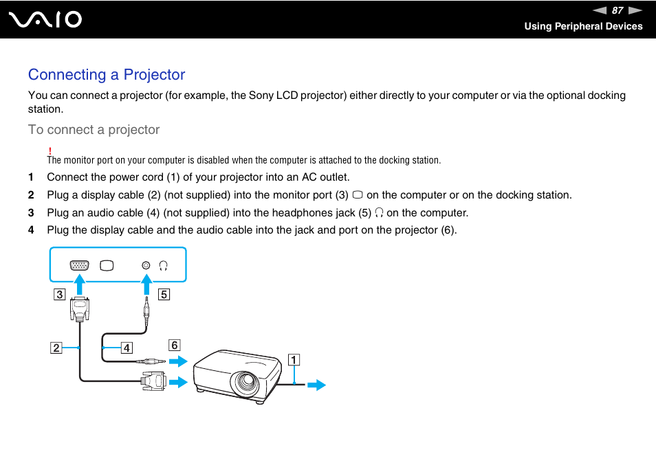 Connecting a projector | Sony VGN-SR190ECJ User Manual | Page 87 / 222