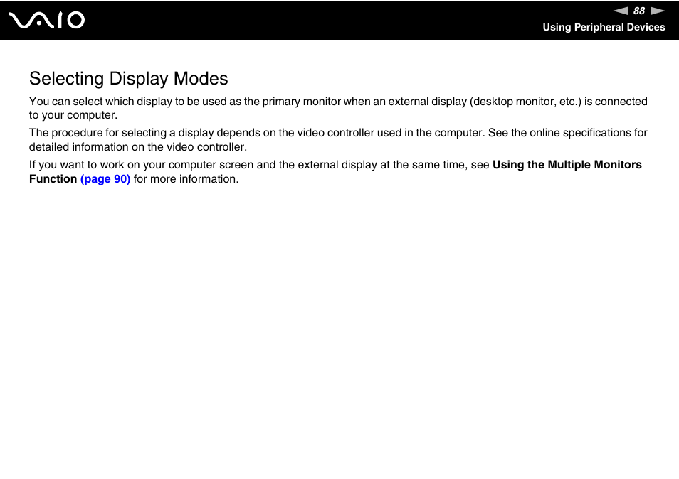 Selecting display modes | Sony VGN-SR190ECJ User Manual | Page 88 / 222