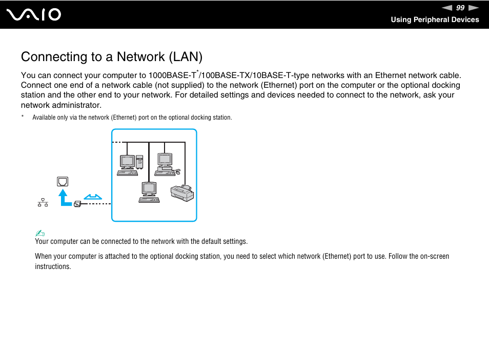 Connecting to a network (lan) | Sony VGN-SR190ECJ User Manual | Page 99 / 222