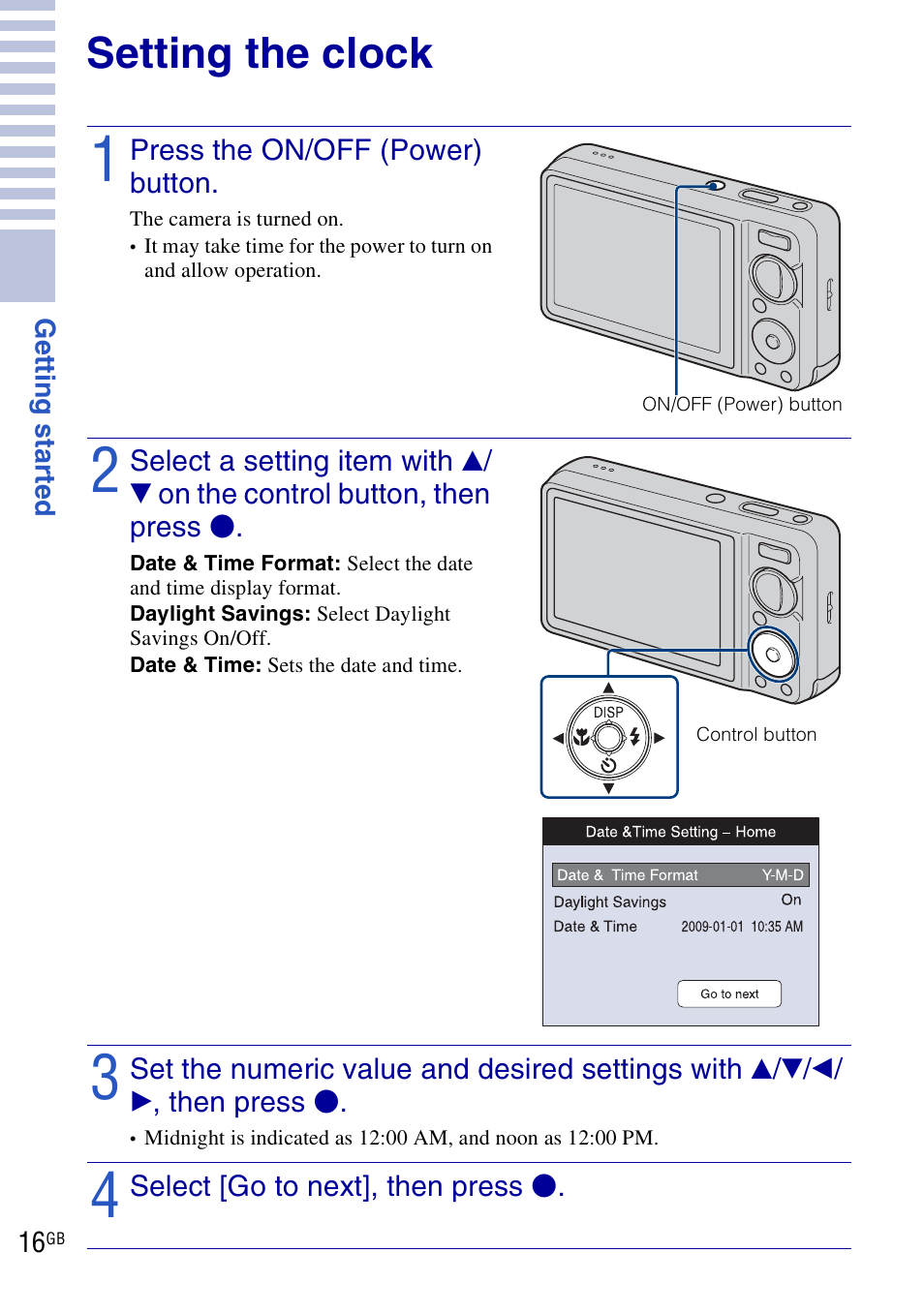 Setting the clock | Sony DSC-W290 User Manual | Page 16 / 60