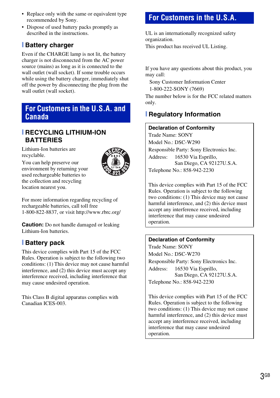 Sony DSC-W290 User Manual | Page 3 / 60