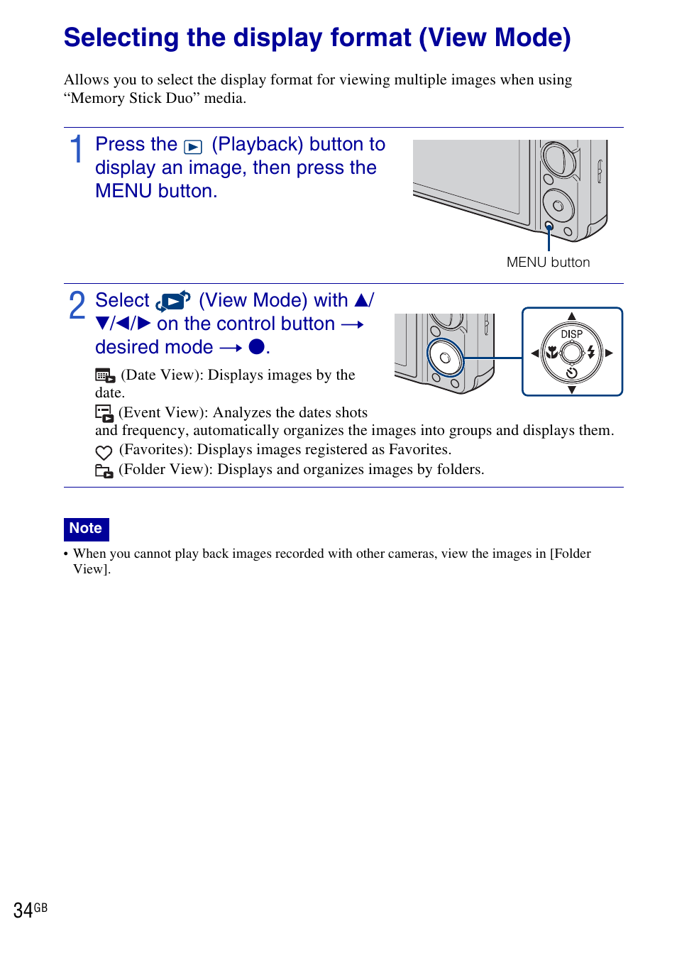 Selecting the display format (view mode) | Sony DSC-W290 User Manual | Page 34 / 60