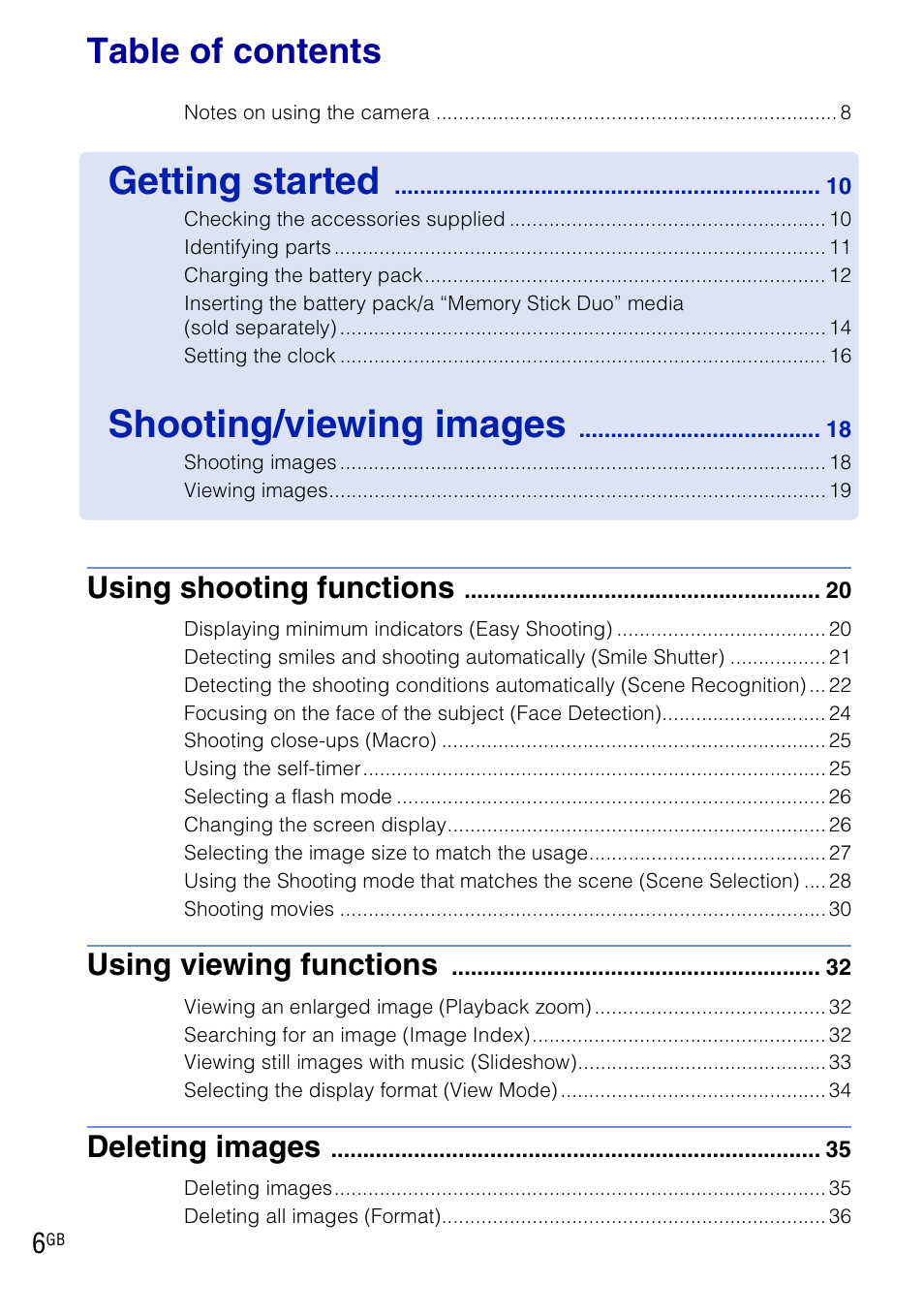 Sony DSC-W290 User Manual | Page 6 / 60