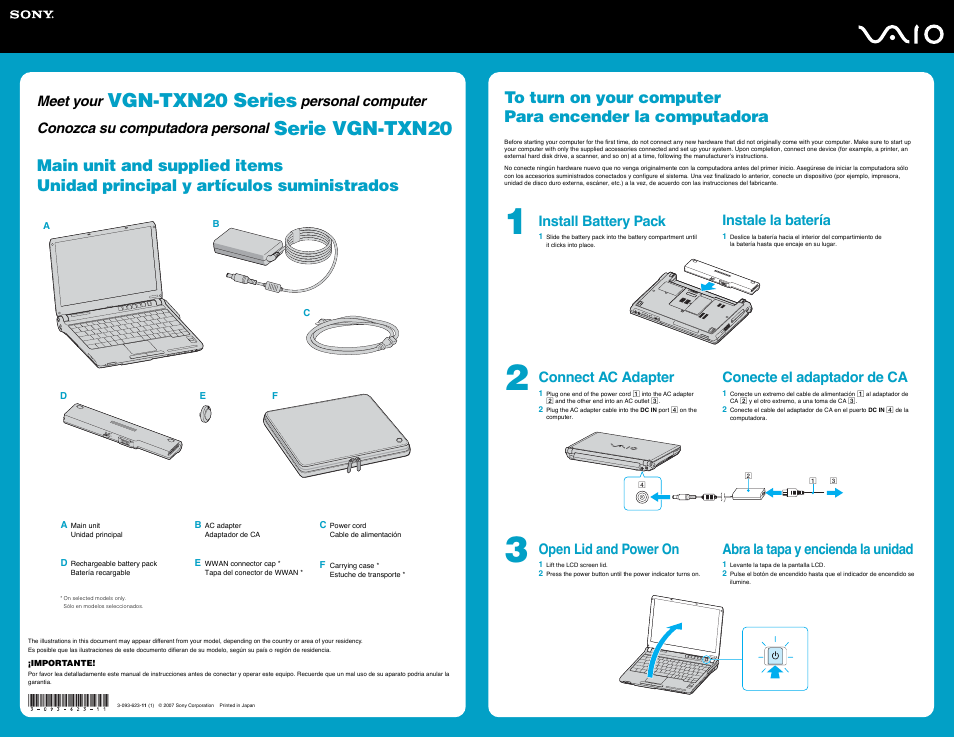 Sony VGN-TXN25N User Manual | 2 pages
