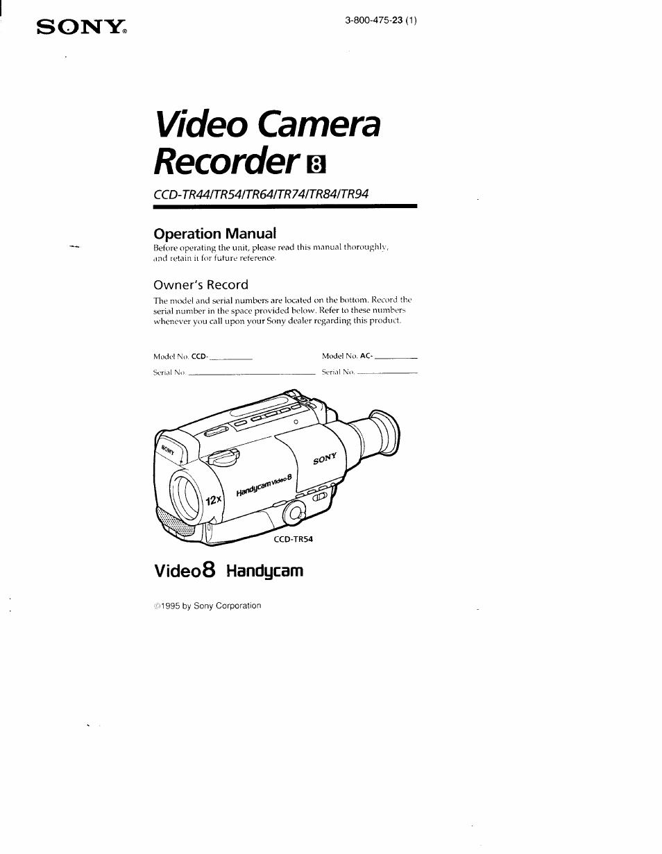 Sony CCD-TR54 User Manual | 56 pages