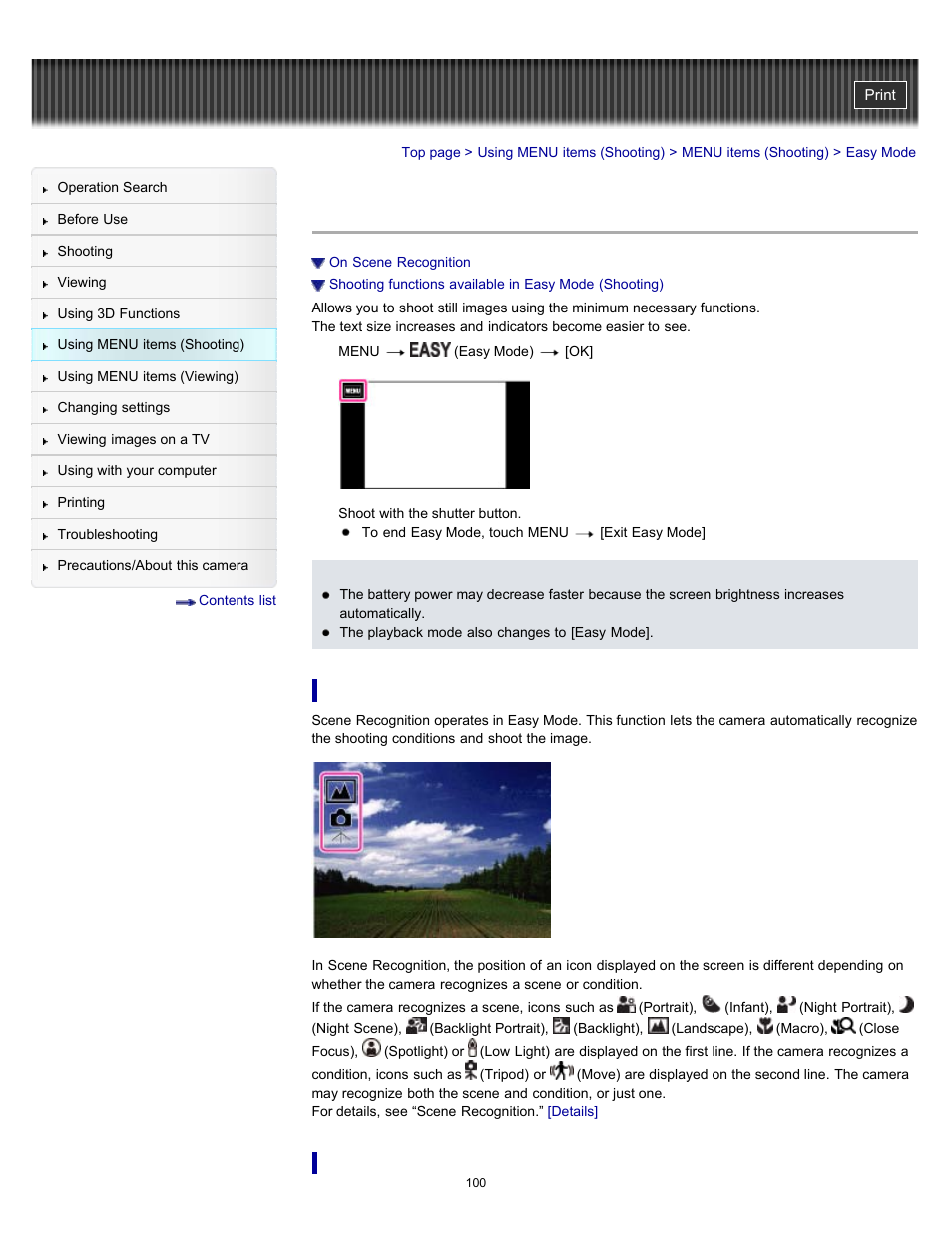 Easy mode | Sony DSC-TX55 User Manual | Page 100 / 275