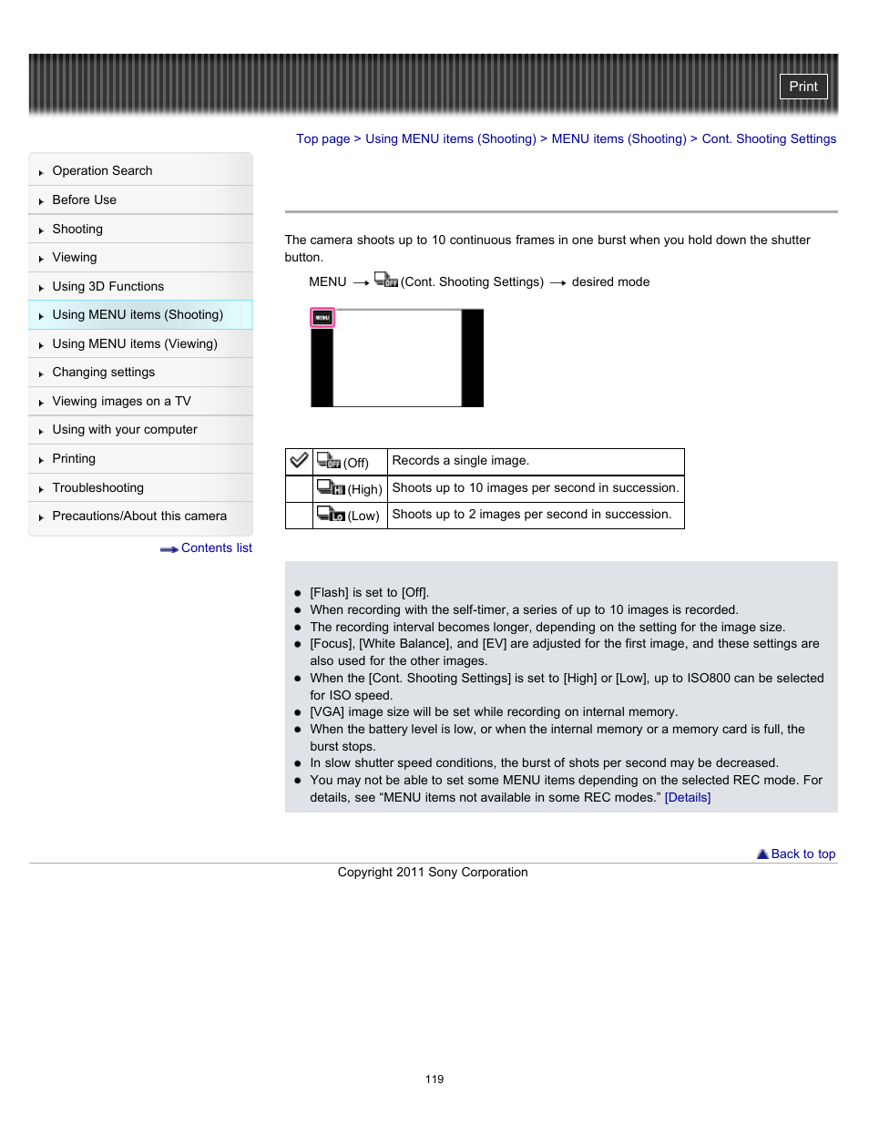 Cont. shooting settings | Sony DSC-TX55 User Manual | Page 119 / 275